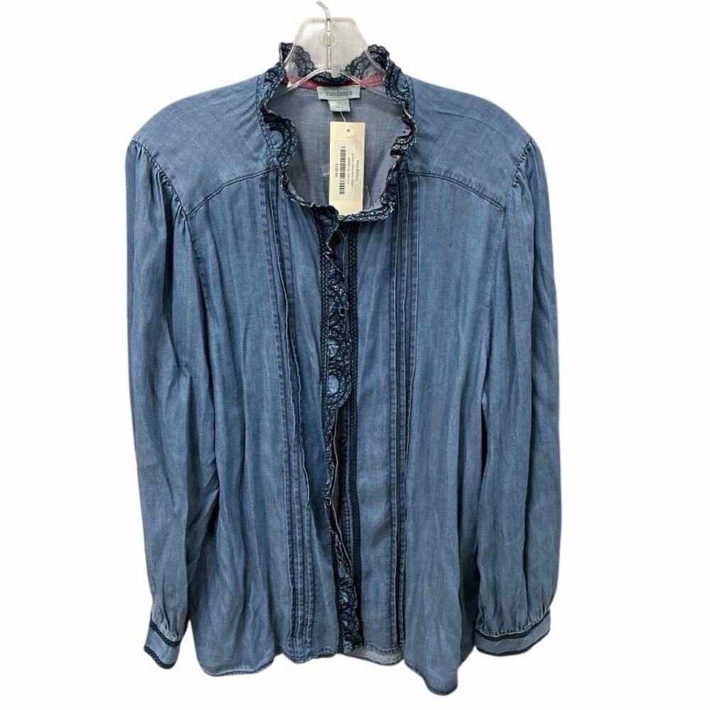 Sundance Luzia Women's XL Chambray Shirt Blue Lace Trim Lightweight New